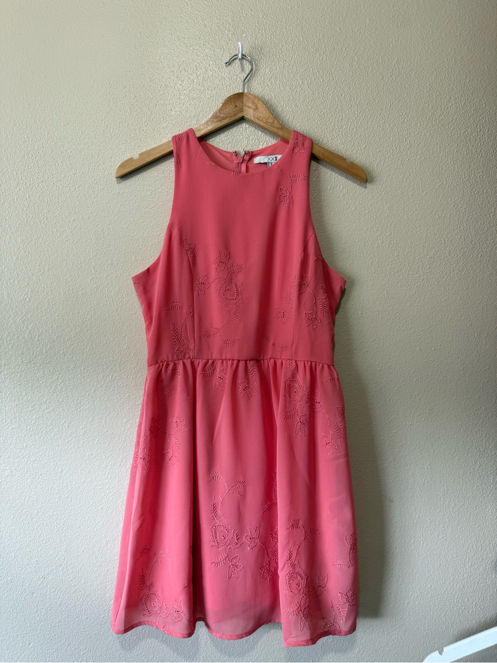 Forever 21 Coral Embroidered Sleeveless Mini Dress